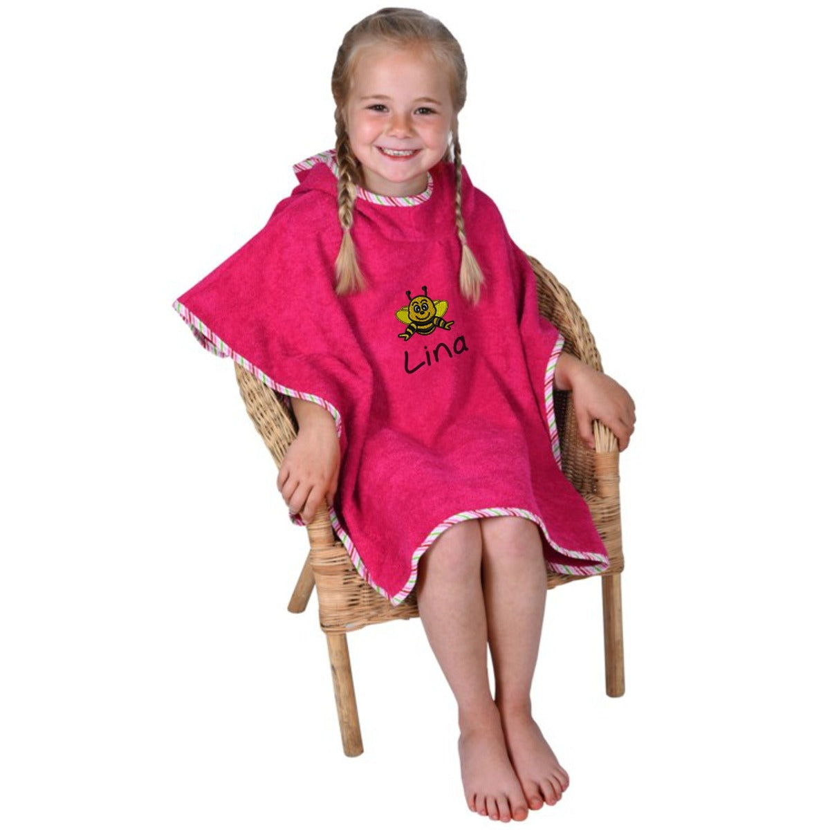 Poncho orchidee beere mit Namen und Motiv bestickt