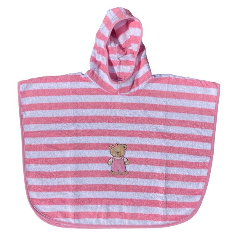 Badeponcho Ringel pink Teddy mit Namen bestickt
