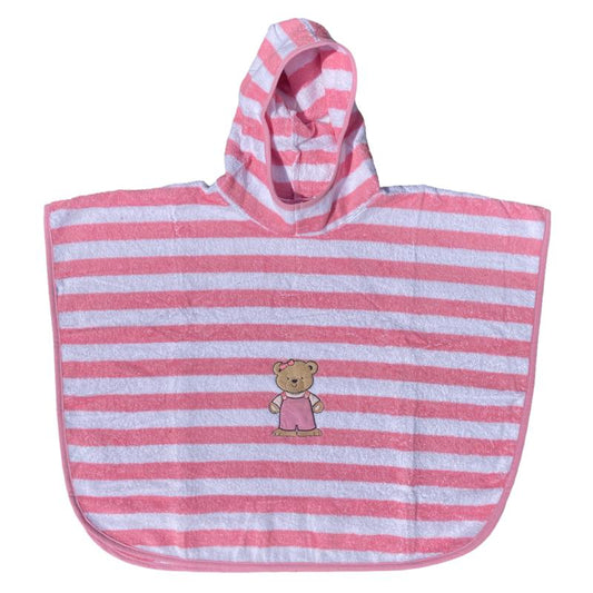 Badeponcho Ringel pink Teddy mit Namen bestickt