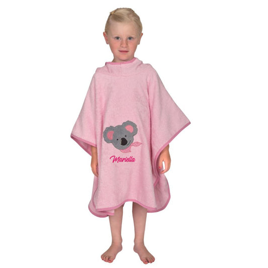Bio-Baumwolle Badeponcho für Mädchen mit Koala rosa und Namen bestickt