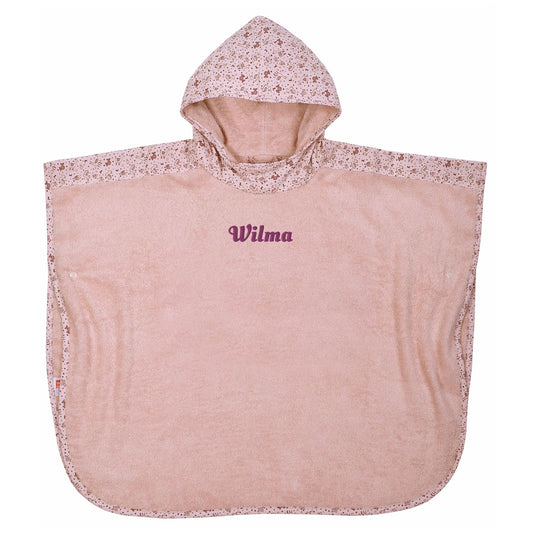 Wolimbo Duo Badeponcho mit Namen altrosa Lama-Motiv