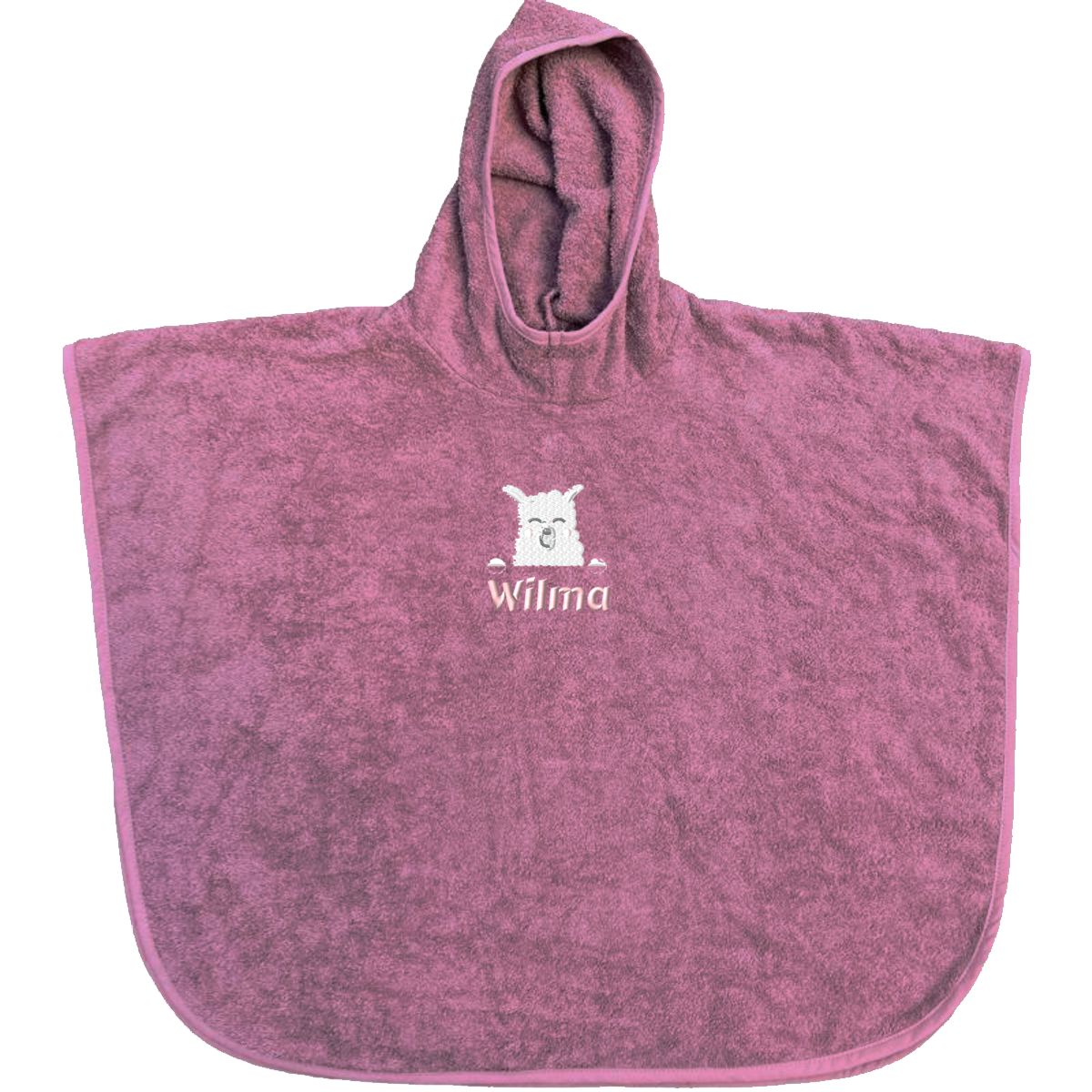 Poncho mauve mit Namen und Motiv