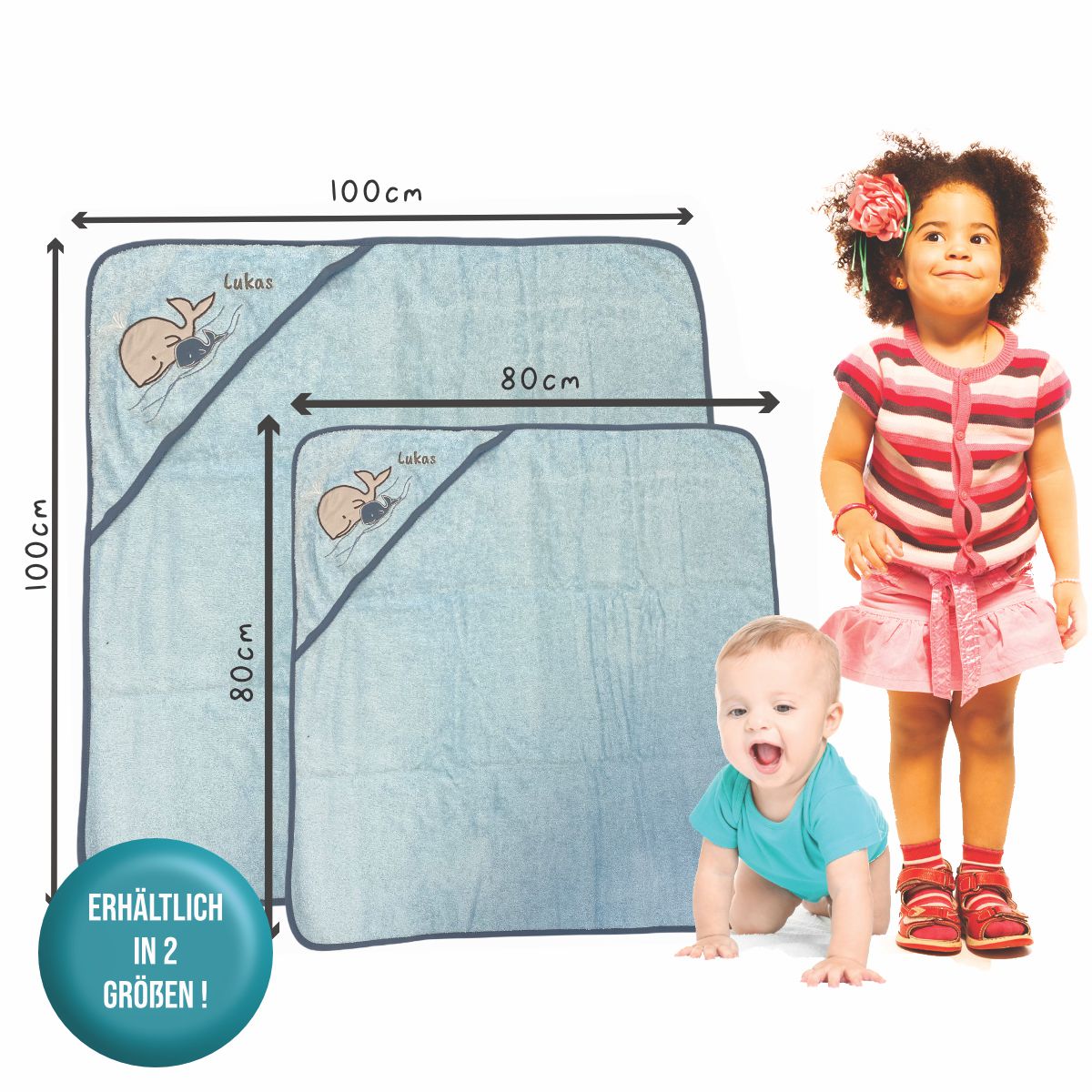 Wolimbo Handdoek met capuchon gepersonaliseerd met naam en motief - opaal groen - 100x100 cm - voor baby's en kinderen Wolimbo Handdoek met capuchon gepersonaliseerd met naam en motief - opaal groen - 100x100 cm - voor baby's en kinderen