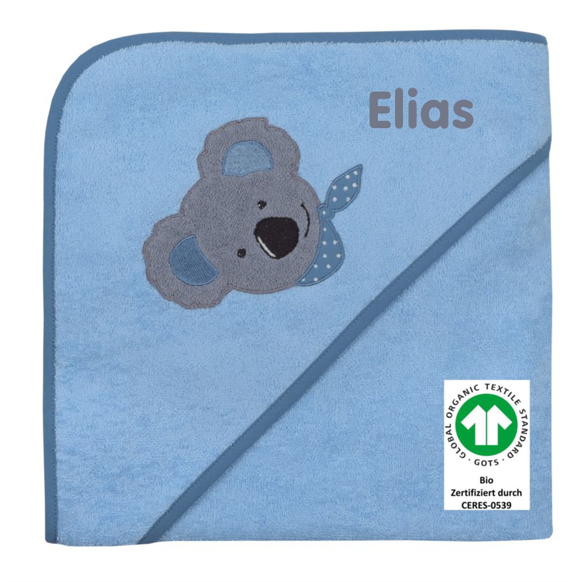 Babyhandtuch blau Koala mit Namen