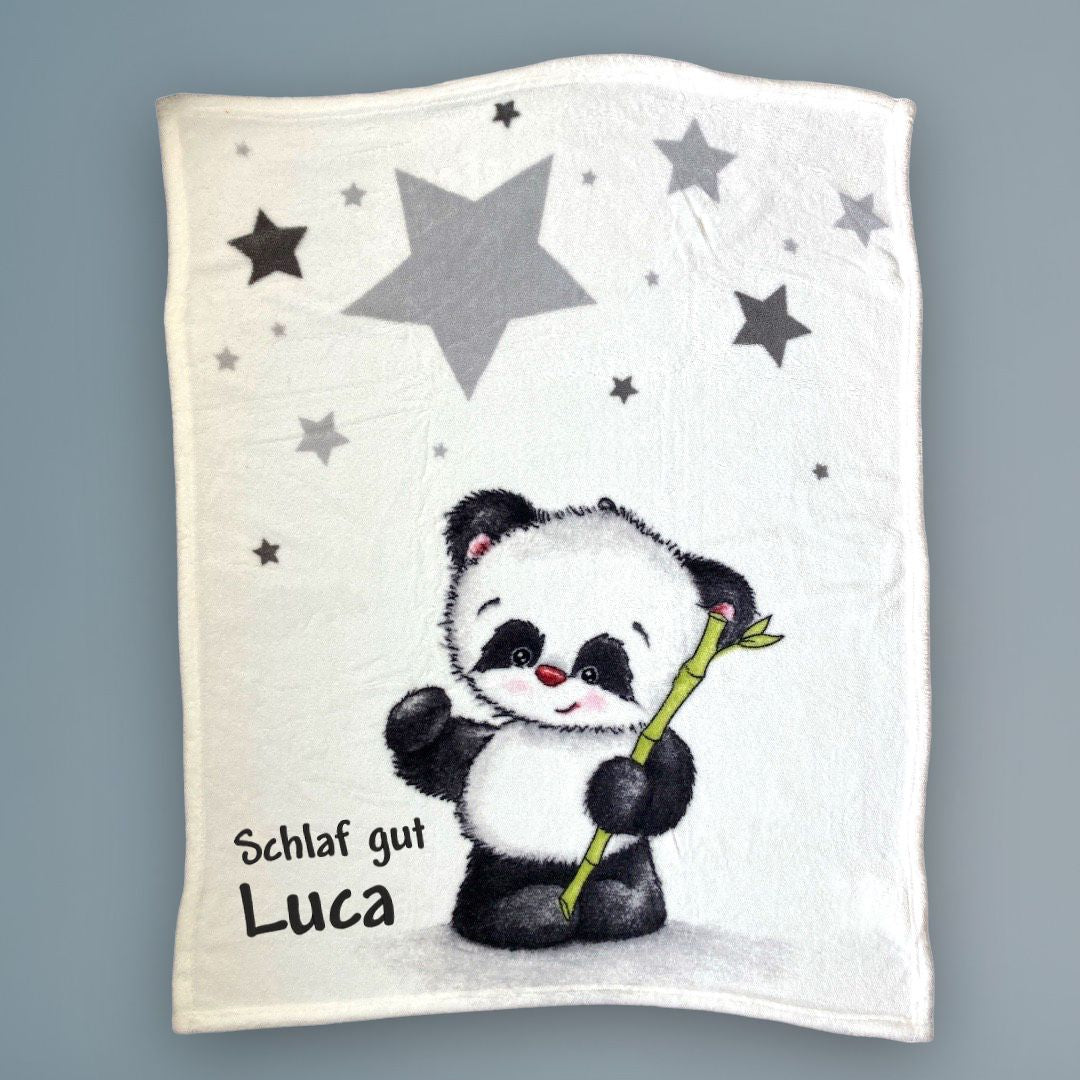 Panda Babydecke mit Namen bestickt