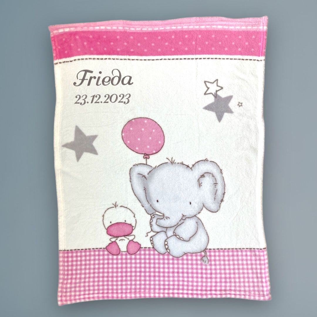 Wolimbo Elefant Decke mit Namen bestickt