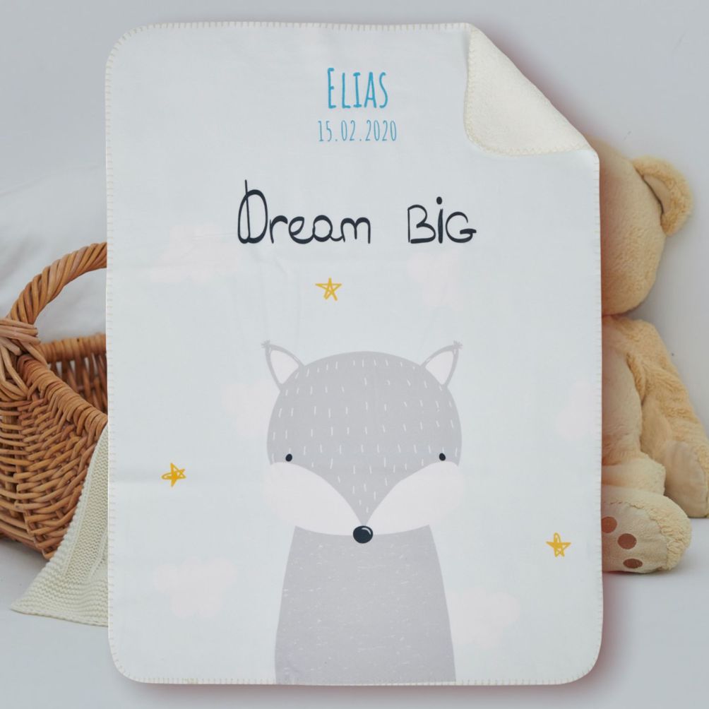 Babydecke mit Namen DREAM BIG Motiv