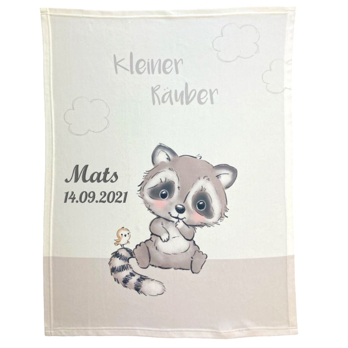 Babydecke Soft mit Namen Waschbär Motiv