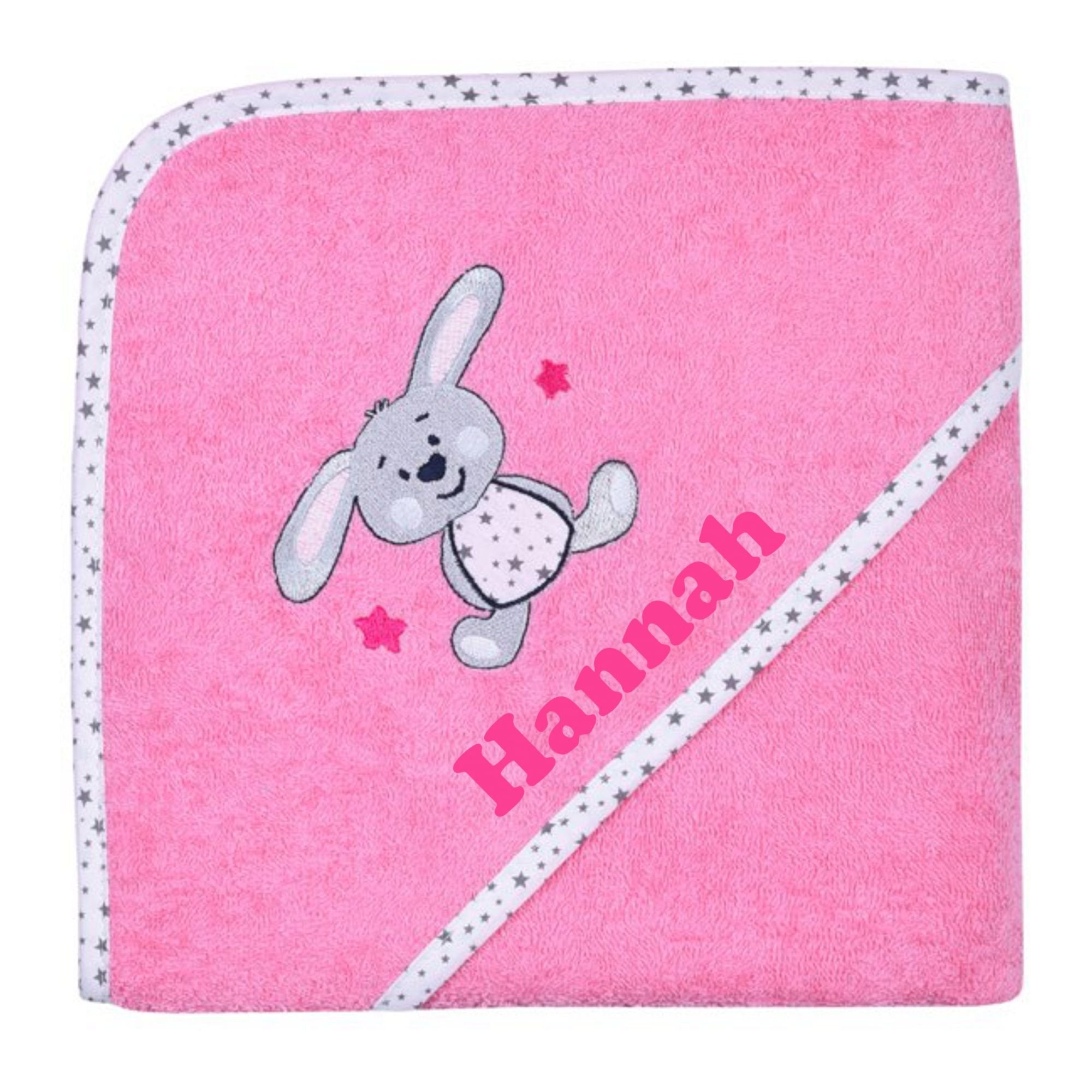 Kapuzenhandtuch Hase bubblegum mit NAmen