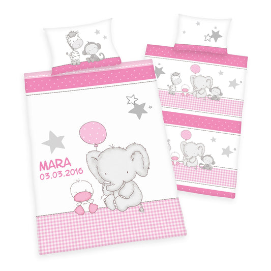 Babybettwäsche Elefant mit Namen bestickt